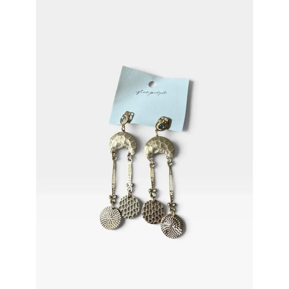 Free People Back To Brooklyn Dangle Earrings Gold Tone Green Stone New